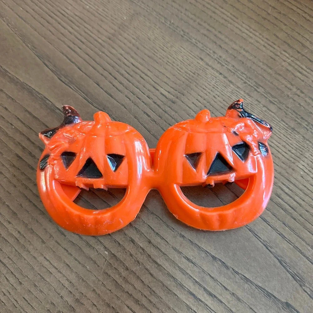 Vintage Halloween Pumpkin Glasses Orange Plastic Jack‎ O Lantern Novelty Costume